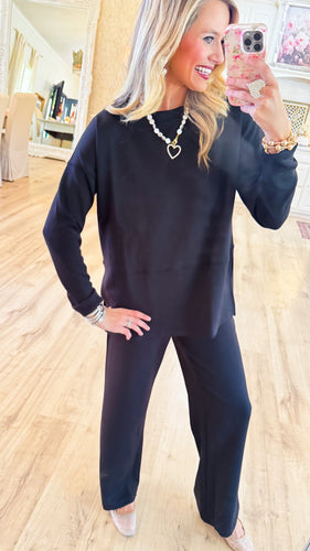 Black Scuba Slit Top and Pant Set