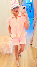 Pink Stripe Ruffle Hem Lounge Short Set
