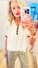 Off White Floral Lace Contrast Stripe Top