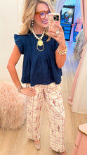 Red and Cream Western Print Wide Leg Pants