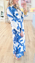 Blue Tropical Print Button Up Dress