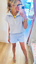 Blue Gingham Quater Zip Short Set