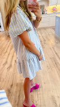 Light Blue Striped Floral Embroidered Dress