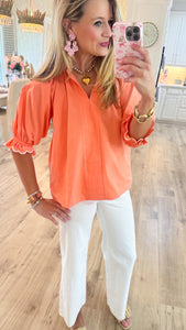Coral Puff Sleeve Blouse