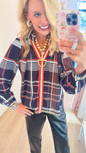 THML Navy Plaid Long Sleeve Top