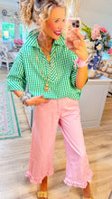 Green Gingham 3/4 Sleeve Top