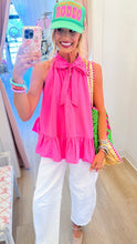 RESTOCK Hot Pink Back Necktie Ruffle Top