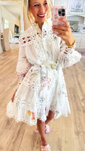 White Floral Eyelet Trim Mini Dress