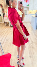 Red Pearl Button Up Mini Dress