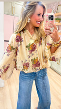 Ecru Floral Print Bubble Hem Top