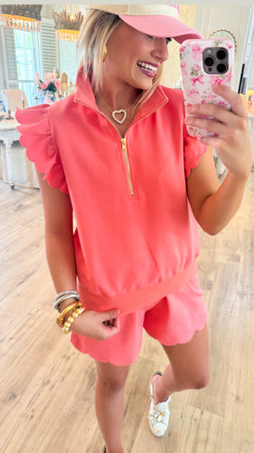 Coral Half Zip Short Set
