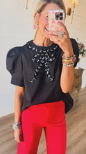 Black Sequin Bow Top