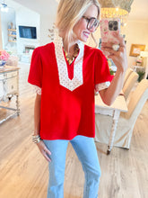 Red Polka Dot Contrast Puff Sleeve Top