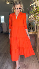 Orange Three-Quarter Sleeve MIDI Dress