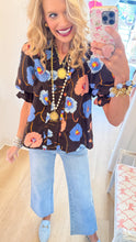 Black Floral Puff Sleeve Top