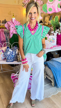 Green Gingham Flutter Sleeve Top