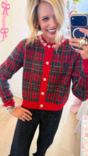 Red and Green Plaid Knit Cardigan