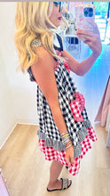 Red and Black Gingham Patchwork Mini Dress