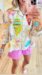 Queen of Sparkles Striped Button Up Multi Shell Top