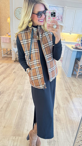 Chestnut Plaid Padded Vest