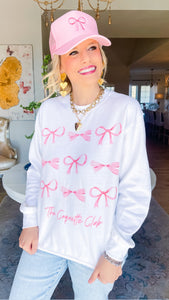 White and Pink Bow Coquette Club Sweatshirt
