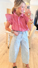 Red Gingham Ruffle Cap Sleeve Top