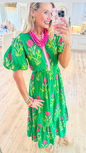 THML Green Floral Puff Sleeve Maxi Dress