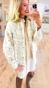 Almond Latte Mineral Washed Western Graphic Jacket