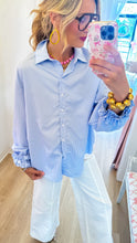 Blue Stripe Ruffle Detail Top