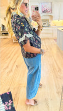 Black Floral Stripe Contrast Top