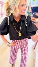 Black Rhinestone Embellishment Puff Sleeve Top
