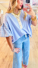 Peri Blue Mixed Print Henley Top