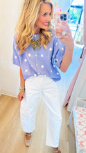 Light Blue and White Polka Dot Short Sleeve Cardigan