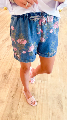 Floral Printed Denim Shorts