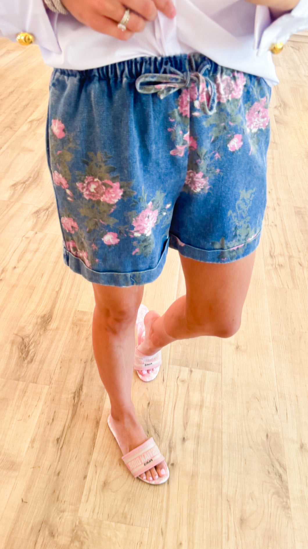 Floral Printed Denim Shorts