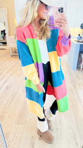 Multi Color Long Open Cardigan