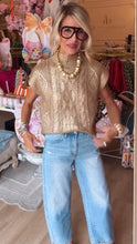 Gold Metallic Mock Neck Sweater Top