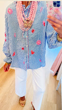 Blue Stripe Multi Beaded Detail Button Up