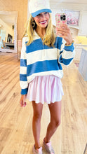 Blue and Off White Stripe Pullover Top