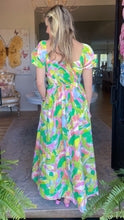 Green Coral Multi Print Smocked Maxi Dress