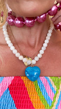 White and Blue Beaded Heart Necklace