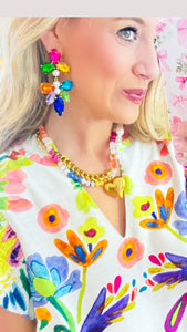 Green Mix Garden Print Top