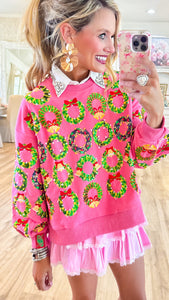 Queen of Sparkle Pink Wreath Sweatshirt