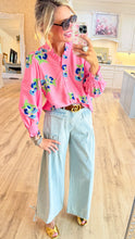 Pink Mix Floral Ruffle Neck Top