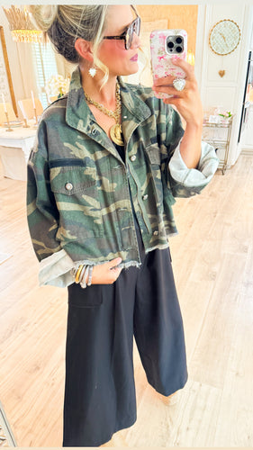 Olive Camo Button Up Jacket