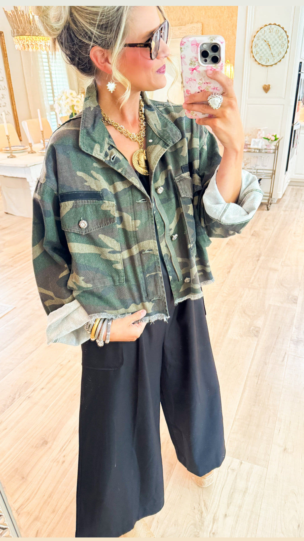Olive Camo Button Up Jacket