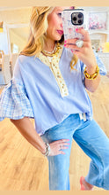 Peri Blue Mixed Print Henley Top