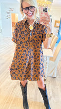 Brown Butterfly Print Button Up Dress