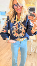 Navy Plaid Applique 3/4 Sleeve Top