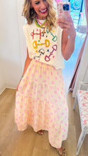 Ecru and Pink Polka Dot Tiered Maxi Skirt
